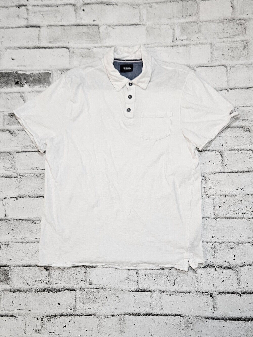 Hudson White Cotton Short Sleeve Pocket Polo Shirt Men's XL